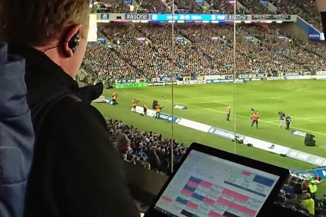 Busy in the commentarybox at the Scotlandv England game in2018
