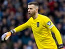 Angus Gunn made his debut in goal for Scotland against Cyprus.