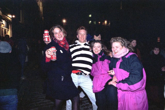 A group of young people brought in the New Year together on the Royal Mile in 1991.