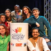 The Edinburgh Comedy Awards 2023 nominees, left to right: Phil Ellis, Kieran Hodgson, Julia Magli,Emmanuel Sonubi,  Janine Harouni, Ian Smith
Front row: Ania Magliano, Ahir Shah. Photo by DMLK Video.