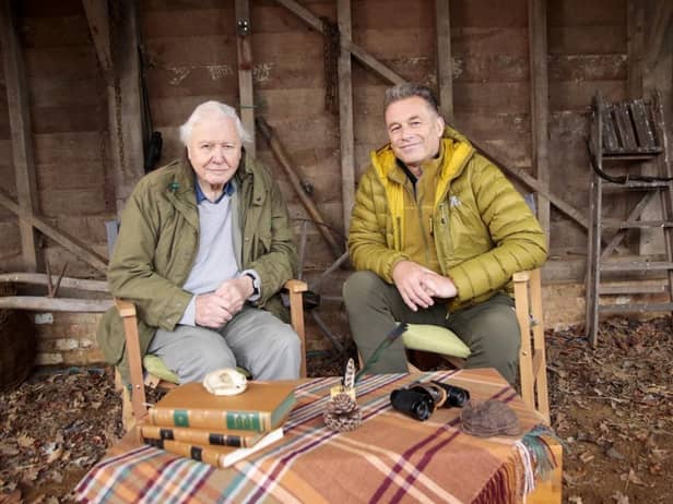 Sir David Attenborough (left) speaking to the presenter Chris Packham for Winterwatch. (Photo credit: BBC/PA Wire)