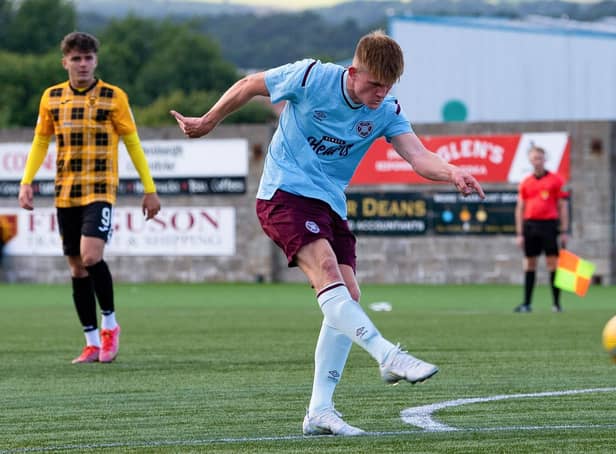Finlay Pollock scores with a a stunning strike into the top corner against East Fife at New Bayview. Picture: Ross Parker / SNS