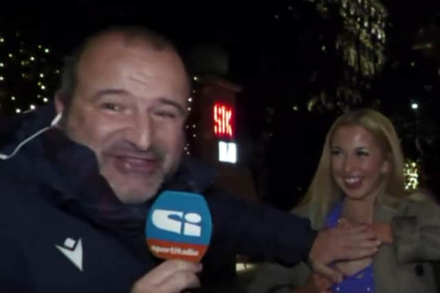 Italian broadcaster Tancredi Palmeri was interrupted by a passionate Hearts fan (Sportitalia)