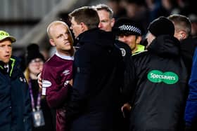 Hearts striker Steven Naismith and Rangers manager Steven Gerrard at half-time during Saturday's Scottish Cup tie at Tynecastle