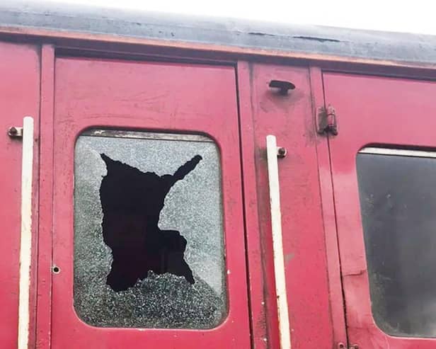 One of the vandalised carriages at Whitrope in the Borders.