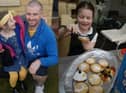 Ivy with her dad Gary, who had his hair shaved to raise money for the appeal, and also baking her cakes.