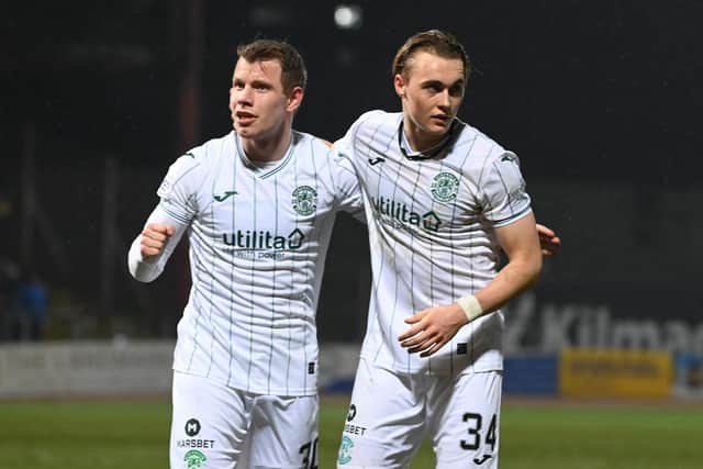 Runar Hauge, left, and Elias Melkersen made their Hibs debuts against Dundee