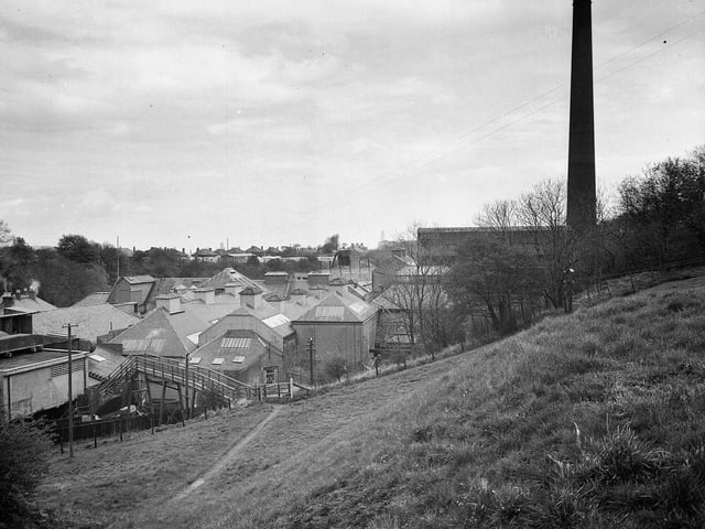 A view of Kinleith Mill and the mill chimney, in Currie, in May 1953.