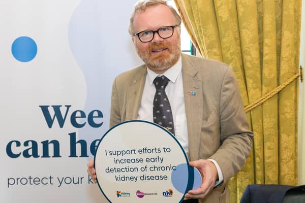 Martyn Day MP pictured at the event in Westminster for kidney function testing.