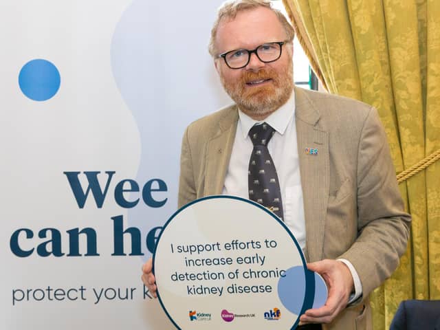 Martyn Day MP pictured at the event in Westminster for kidney function testing.