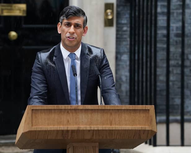 Prime Minister Rishi Sunak issue a statement outside 10 Downing Street after calling a general election for July 4
