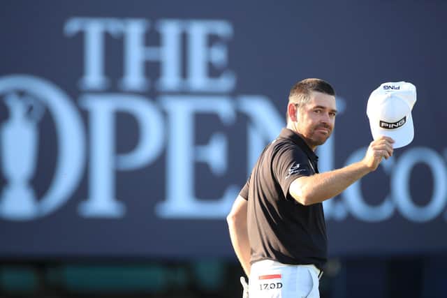 Open leader Louis Oosthuizen acknowledges the galleries on the 18th green during day two of the 149th Open at Royal St George’s. Picture: Oisin Keniry/Getty Images