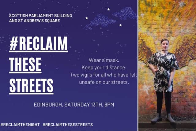 Chloe, 20, from Edinburgh, who has arranged for a vigil to take place this weekend in the wake of Sarah Everard's disappearance picture: supplied
