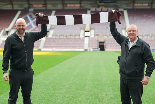 Joe Savage and Frankie McAvoy after the latter's hiring as Hearts' new academy director. Picture: Contributed