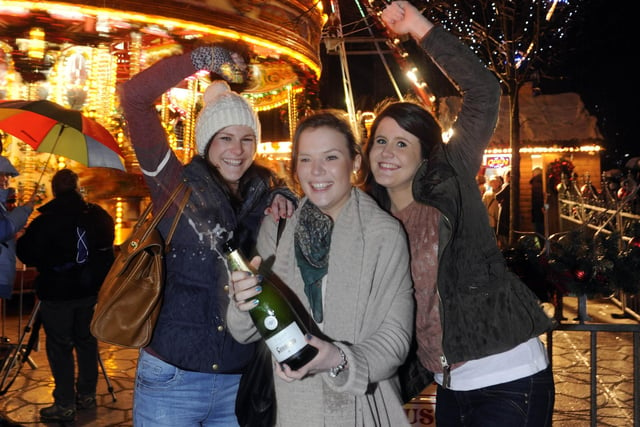 Friends Maeve Mclernon, Harriet Wood, Ashley Kelly mark the end of 2012 on Princes Street. 
Photo by Greg macvean.