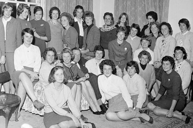Members of the American Women's Lacrosse team at the Barnton Avenue home of Mr and Mrs Logan McClure in October 1964.