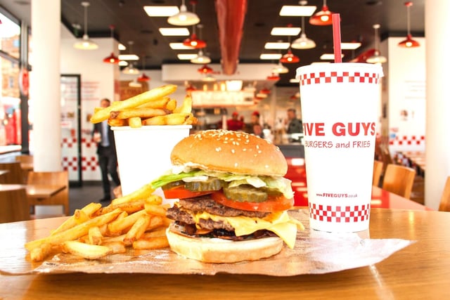 Five Guys is a US-style fast food burger joint serving quality Scottish beef. For vegetarians, customers can take away a meal for £8.95, combined with £4.00 for a main and the unusually higher price of £4.95 for the average side.