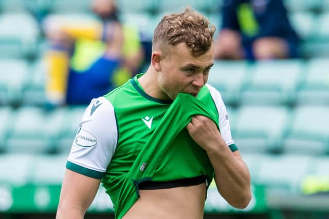 Hibs' Ryan Porteous was a dejected figure after his first-half error proved the difference against St Johnstone at Easter Road on Saturday. Photo by Ross Parker / SNS Group