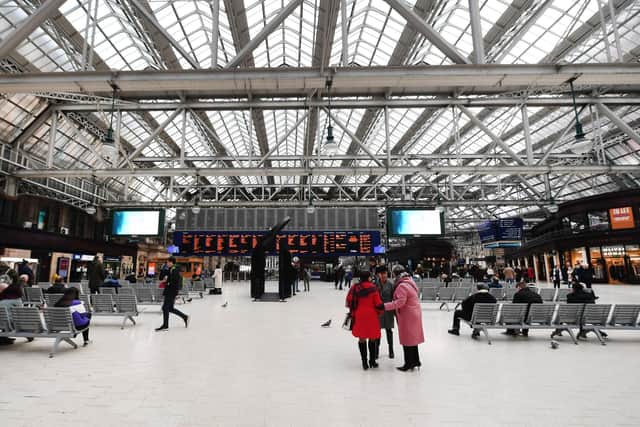 Glasgow Central passenger numbers remained at less than half of pre-pandemic levels in 2021-22. Picture: John Devlin