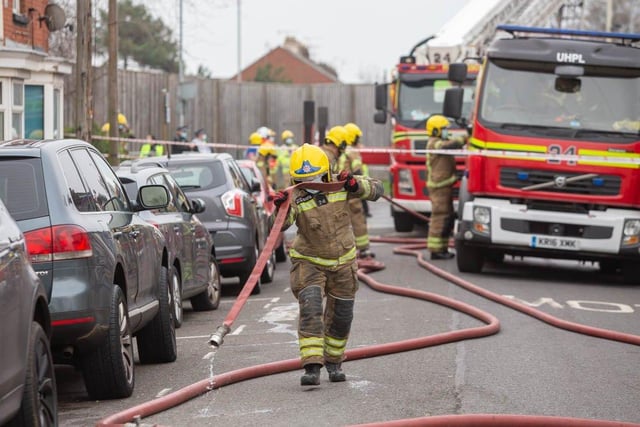 Fire crews at the scene at Whale Island Way, Portsmouth. Picture: Habibur Rahman