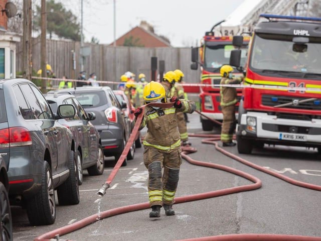Fire crews at the scene at Whale Island Way, Portsmouth. Picture: Habibur Rahman