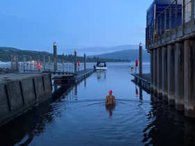 Nicky setting off on her Loch Lomond swim.