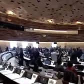 There was a mass walkout from the UN Human Rights Council as Russian foreign minister Sergei Lavrov spoke.