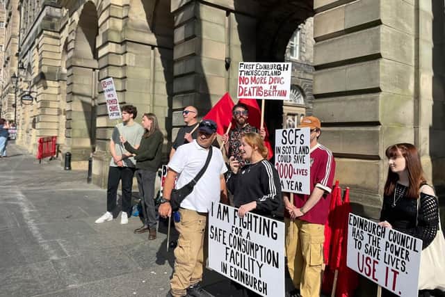 The campaigners staged a protest outside Edinburgh City Chambers, calling for safe consumption facilities.
