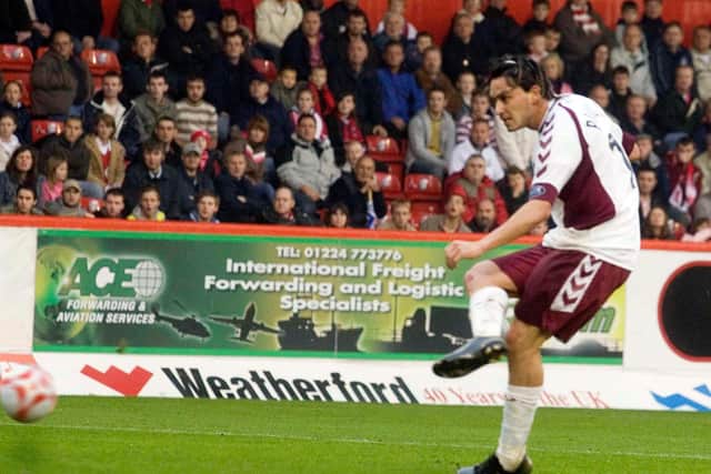 Mauricio Pinilla fired in a fine goal for Hearts at Aberdeen. Picture: SNS