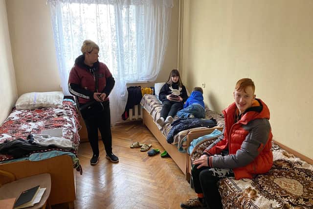 A refugee family from Ukraine in a refugee centre in Moldova.