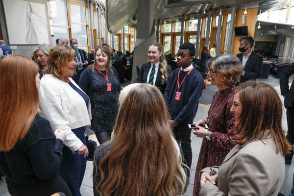 Fiona Hyslop MSP with the Blackburn Bonfire Action Group at the Scottish Parliament this week.