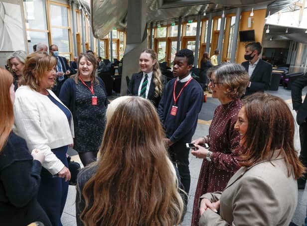 Fiona Hyslop MSP with the Blackburn Bonfire Action Group at the Scottish Parliament this week.