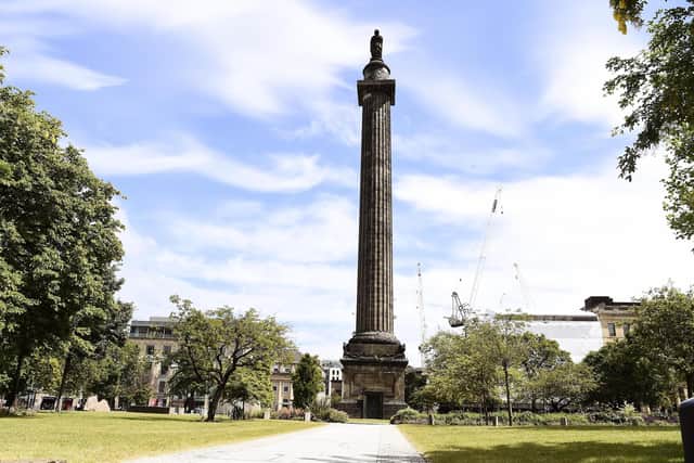 The Melville monument in St Andrew Square commemorates Henry Dundas who helped delay the abolition of slavery.  Picture: Lisa Ferguson.
