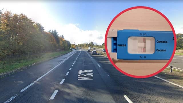 A driver who was sitting on the hard shoulder of the M876 tested positive Cocaine and was then arrested (Photo:Road Policing Scotland).