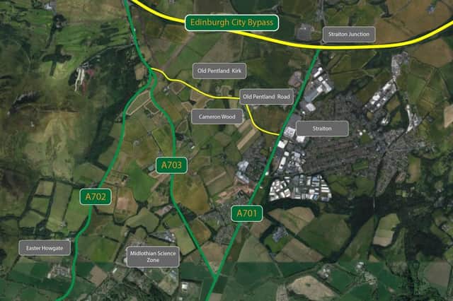 A map showing the proposed A701 Relief Road.