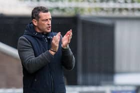 Jack Ross applauds a good passage of play from his team during Hibs' 3-0 win at St Mirren