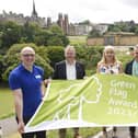 (L-R) Jamie Ormiston, Keep Scotland Beautiful Chief Executive Barry Fisher, Depute Lord Provost Councillor Lezley Marion Cameron, Park and Greenspace Officer Craig Dunlop and Neil Fraser from Friends of Saughton Park at Scott Monument Pic Greg Macvean