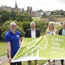 (L-R) Jamie Ormiston, Keep Scotland Beautiful Chief Executive Barry Fisher, Depute Lord Provost Councillor Lezley Marion Cameron, Park and Greenspace Officer Craig Dunlop and Neil Fraser from Friends of Saughton Park at Scott Monument Pic Greg Macvean