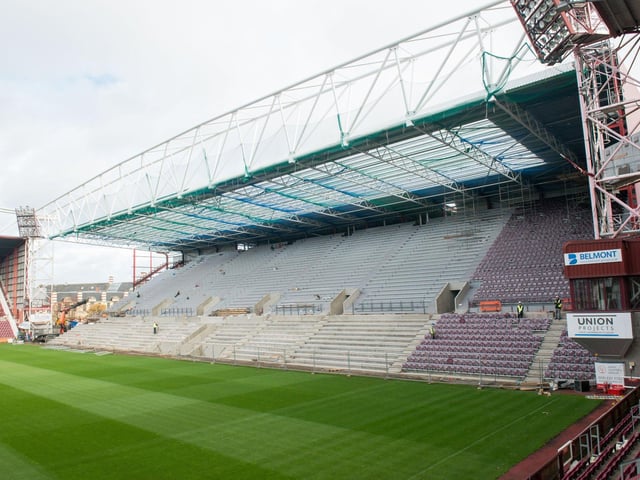 Work continues on the Tynecastle Park main stand construction in 2017.