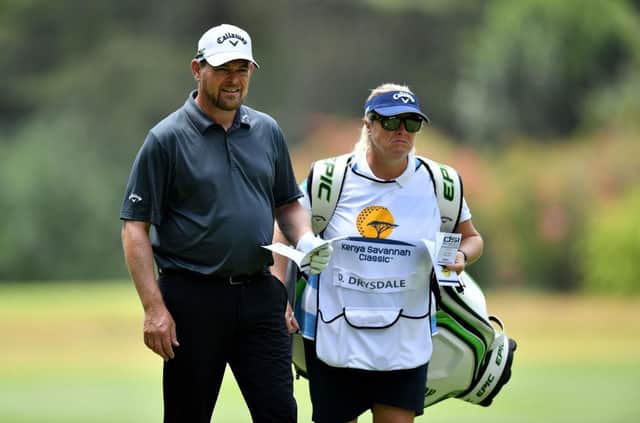 David Drysdale and wife/caddie during the Kenya Savannah Classic earlier this year. Picture: Stuart Franklin/Getty Images.