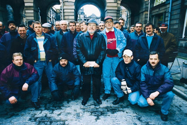 Schools in Edinburgh closed in winter 1996 as janitors staged a wildcat strike outside the City Chambers.