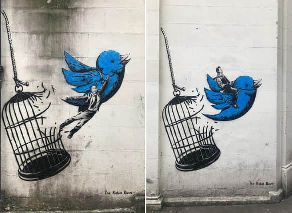 A reference to Elon Musk’s Twitter takeover, these artworks appeared on the corner of Rose Street at the end of last year. Artist, The Rebel Bear, said on social media that he ‘couldn’t decide on which one was more accurate so you get both’ before asking the public for their thoughts. They can be found on Rose Street North Lane in the city centre.