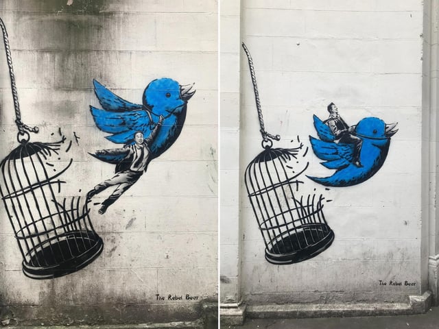 A reference to Elon Musk’s Twitter takeover, these artworks appeared on the corner of Rose Street at the end of last year. Artist, The Rebel Bear, said on social media that he ‘couldn’t decide on which one was more accurate so you get both’ before asking the public for their thoughts. They can be found on Rose Street North Lane in the city centre.