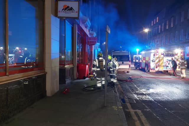 Firefighters on the scene in Stockbridge last night. Photo by Jane Barlow.