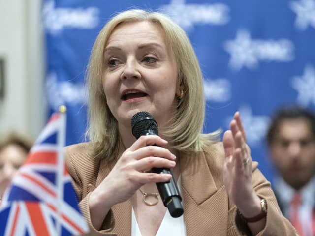 Former British Prime Minister Liz Truss speaks during the Conservative Political Action Conference at National Harbor, in Maryland