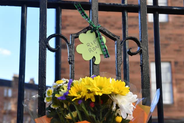One of many tributes to Ron Gordon at Easter Road