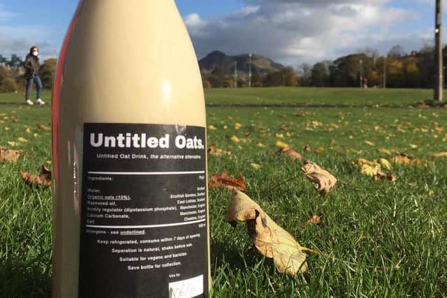 The final product - oat milk made with organic oats from Kelso, the Borders, and a drop of rapeseed oil from East Lothian. The rest of the recipe is a secret. Shh.
