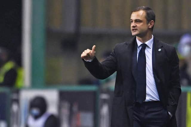Shaun Maloney issues instructions from the touchline during his first match in charge of Hibs