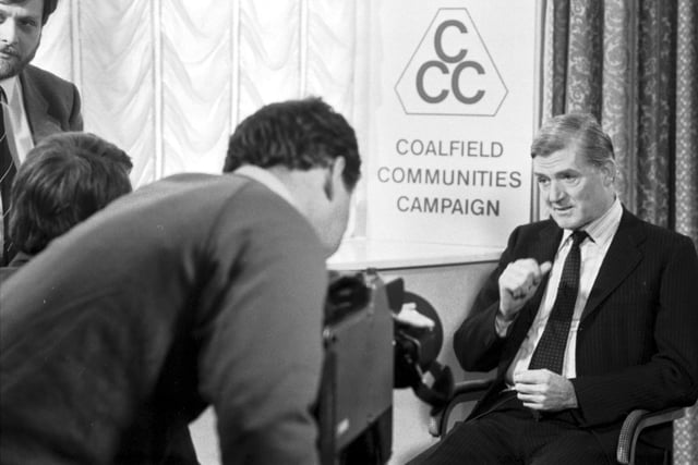 Conservative MP and Energy Secretary Cecil Parkinson records a television interview at the Carlton Highland Hotel in February 1988.