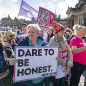 Protestors take part in the Let Women Speak rally following the Hate Crime and Public Order (Scotland) Act coming into force, outside The Royal Scottish Academy in Edinburgh on Saturday, April 6, 2024. (Picture: Jane Barlow/PA Wire)
